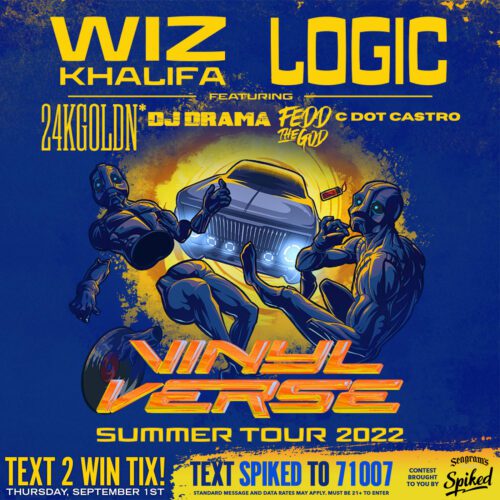 Facebook Ad graphic for the Vinyl Verse Summer Tour featuring Wiz Khalifa, Logic, 24KGoldn, and DJ Drama